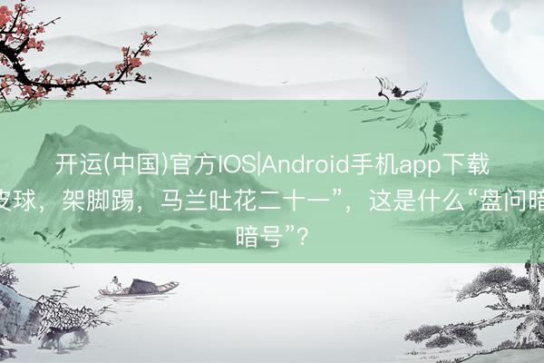 开运(中国)官方IOS|Android手机app下载 “小皮球，架脚踢，马兰吐花二十一”，这是什么“盘问暗号”？